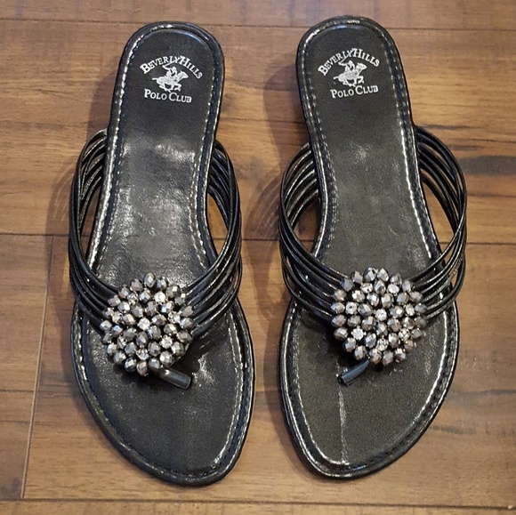 Black Patent Jewel Sandals - Picture 2 of 4